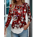 Miniatyrbillede 5 af 5: Ny dame T-shirt Juletræsprint T-shirts Toppe Langærmet Casual Toppe Mode Rund Hals Almindelig Pasform Y2K Tøj Til Piger CTZH231026SDB32 XL