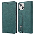 Miniatyrbild 1 av 5: Kompatibelt för iPhone 13 6.1 tum Anti-fall Flip Fodral med Kortfack Magnetiskt PU Läder Plånboksfodral med Ställ och Handledsrem Green