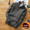 Miniatyrbilde 3 av 5: Vinter Fleece Tykkere Genser Halv Glidelås Høyhals Varm Pullover Kvalitet Mann Slim Strikket Ullgensere For Vår Dark Grey XXL