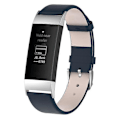 Miniatyrbillede 3 af 3: Kompatibel med Fitbit Charge 4 / 3 Ægte Læder Urrem med Spænde i Rustfrit Stål DarkBlue