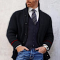 Miniatyrbild 1 av 2: Långärmad cardigan för män, slim fit, varm vinterjacka med öppen front Black M