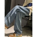 Miniatyrbild 3 av 5: Streetwear Hög Midja Raka Vida Ben Jeans Dam Vinter Dragsko Lediga Denim Jeans Koreansk Mode Slimmande Bekväma Byxor Nya black M