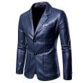 Miniatyrbild 1 av 2: Höst- och vinter herr Slim Fit All-match Pu Liten Kostym Herr Revers Läderjacka Herrjacka 4 Färger Navy blue 5XL