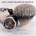 Miniatyrbillede 3 af 4: Barberkost med spids i sterlingsølv, fint resin-håndtag og base i rustfrit stål (brun)