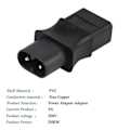 Miniatyrbild 3 av 5: 2 st 2-Pin Iec 320 C8 Hane till Iec 320 C9 Hona Ac Adapter 6A/250V Industriell Strömomvandlare