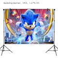 Miniatyrbild 2 av 5: Nya Tecknade Sonic Kalas Tillbehör Pojkar Födelsedagsfest Engångsservis Set Papperstallrik Mugg Servetter Baby Shower Dekorationer banner 1set