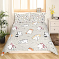 Miniatyrbild 5 av 5: Sött Påslakanset för Barn med Katt Kung och Drottning, Tecknad Kitty Sängkläder Djur Leksak Täcke Örngott Flickig Rosa Polyester Quilt Överdrag