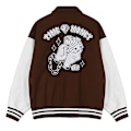 Miniatyrbillede 1 af 3: Baseball Jersey Læderærmer Brun Bomberjakke Varsity Frakke Broderede Bogstaver XL