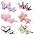 Miniatyrbillede 4 af 5: 10 Par Hårspænder til Piger, Stjerne/Krone/Hjerte/Sommerfuglformede Hårnåle, Søde Hårspænder Metal Snap Barrettes Glitrende Hjerteformede Hårspænder til Børn H