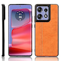 Miniatyrbild 5 av 5: Kompatibelt Skal för Motorola Edge 50 Pro 5G, Texturerat Läder av Kohud + TPU + PC Telefonskal Orange
