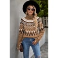 Miniatyrbillede 1 af 3: 2023 vinter ny Amazon cross-border damebeklædning retro stribet syning kontrast sweater turtleneck løs sweater Khaki XL