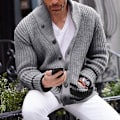Miniatyrbild 1 av 2: Långärmad cardigan för män, slim fit, varm vinterjacka med öppen front Grey M