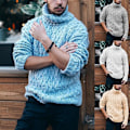 Miniatyrbild 3 av 5: Herr Turtleneck Enfärgad Stickad Tröja Långärmad Ribbstickad Termisk Mjuk Herr Pullover Tröjor För Vinter Green PP