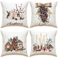 Miniatyrbilde 1 av 5: Motesett med 4 Juleputetrekk - Kongle Lysestake Mønster - 45 x 45 cm - Vinterdekorasjon for Sofa, Stue