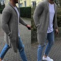 Miniatyrbilde 1 av 5: Mote Menn Ensfarget Åpen Front Strikket Genser Frakk Løs Lomme Lang Cardigan Vinterklær Tykke Varme Gensere Herreklær Blue XXXL