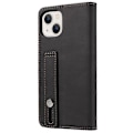 Miniatyrbild 4 av 5: Kompatibelt för iPhone 13 6.1 tum Anti-fall Flip Fodral med Kortfack Magnetiskt PU Läder Plånboksfodral med Ställ och Handledsrem Black