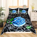 Miniatyrbild 1 av 5: Blå Ros Kung Queen Sängkläder Set Romantiskt Blommigt Påslakan Abstrakt Vatten Krusningar Blomma Täcke Överdrag Polyester Quilt Överdrag