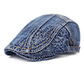 Miniatyrbillede 1 af 5: 2-pak Denim Beret Herre Kasketter Retro Casual Hatte Diagonalstribede Kasketter
