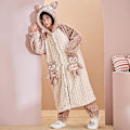 Miniatyrbilde 3 av 3: Dame høst og vinter korallfleece pyjamas pluss fleece fortykket hjemmedrakt L