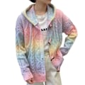 Miniatyrbild 5 av 5: Höst Damtröja 2022 Ny Färg Tie-dye Regnbåge Kofta Tröja Kappa Kvinnor Vinter Lös Långärmad Stickad Hooded Kofta
