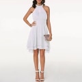 Miniatyrbilde 1 av 5: Damekjoler Elegant Halter Neck Ermeløs Kort Midi Kjole White XXL