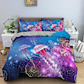 Miniatyrbilde 3 av 5: Ocean Jellyfish Sengetøy Sett Skinnende Havdyr Dynetrekk King/Queen Size Magisk Marint Liv Blå 2/3 stk Polyester Dynetrekk
