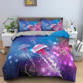 Miniatyrbillede 3 af 5: Ocean Jellyfish Sengesæt Skinnende Havdyr Dynebetræk King/Queen Size Magisk Marineliv Blå 2/3 stk. Polyester Dynebetræk