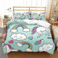 Pikkukuva 1 / 2: Sarjakuvatyylinen yksisarvinen - kolmiosainen pussilakanasetti, harjattu kaksiosainen setti Q style 2 180*210three-piecesuit