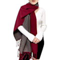 Miniatyrbillede 1 af 5: Rød+grå) Dame Cashmere Tørklæde Vinter Vendbar Pashmina Lang Stor Tyk Varmt Tørklæde Med Kvaster Til Bryllupsgave