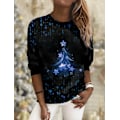 Miniatyrbillede 1 af 5: Ny dame T-shirt Juletræsprint T-shirts Toppe Langærmet Casual Toppe Mode Rund Hals Almindelig Pasform Y2K Tøj Til Piger CTZH231026SDB24 L