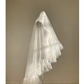 Pikkukuva 2 / 5: Rypytetty laskeutuva hääpuku, jossa punertava elegantti norsunluunvärinen rypytetty tyllihuntu Boho pitkä morsiusverho White 250cm