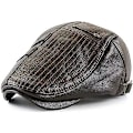 Miniatyrbild 1 av 4: Dark Curry Herr Flat Cap Hatt Justerbar Flat Basker PU Läder 56-60cm