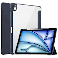 Miniatyrbild 1 av 5: Kompatibelt Skal för iPad Air 11 (2024) Transparent Fodral PU Läder Auto Wake Sleep Skyddande Fodral med Pennhållare DarkBlue