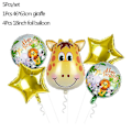 Miniatyrbillede 1 af 5: 5 stk. Jungle Dyr Tiger Løve Abe Zebra Giraf Ko Luft Helium Ballon Børn S giraffe set