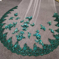 Miniatyrbilde 3 av 5: Luksuriøs Bling Paljetter Grønn Blonde Myk Hvit/Elfenben Tyll Bryllupsslør med Kam 1 Lag 3 Meter Langt Fargerikt Brudeslør White 300cm