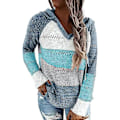 Miniatyrbillede 1 af 5: Stribede Hættetrøjer til Kvinder, Moderne V-hals Strikket Sweater Pullovers
