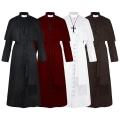 Pikkukuva 2 / 2: Yksivärinen Papin Puku Keskiaikainen Retro Cosplay Puku Ristikaulakorulla (musta) burgundy s