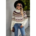 Miniatyrbillede 1 af 3: 2023 vinter ny Amazon cross-border damebeklædning retro stribet syning kontrast sweater turtleneck løs sweater white apricot S