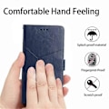 Miniatyrbilde 5 av 5: Kompatibel for iPhone 14 Pro Max 6.7 tommer Mobiltelefondeksel Fullstendig Omsluttet PU-Lær Y-Formede Linjer Preging Lommebok Stativ Telefon C Blue