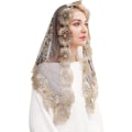Miniatyrbilde 4 av 5: Rosa Spansk Stil Blonde Mantilla Dame Bryllup Hodeplagg Kirkeklede light camel on black