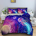 Miniatyrbilde 2 av 5: Ocean Jellyfish Sengetøy Sett Skinnende Havdyr Dynetrekk King/Queen Size Magisk Marint Liv Blå 2/3 stk Polyester Dynetrekk