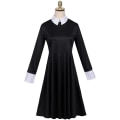 Miniatyrbillede 1 af 2: Addams Family cos kostume Halloween Wednesday Addams sort kjole printet nederdel cosplay kostume Adams long sleeve 140
