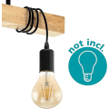 Miniatyrbild 4 av 5: Taklampa, Vintage 3-flammig Taklampa I Industriell Design, Retro Hänglampa I Stål Och Trä, Färg: Svart, Brun, Sockel: E27