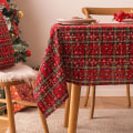 Miniatyrbilde 1 av 5: Juledekorasjon Nyttår Duk Rutete Snøfnugg Jul Hjem Spisebord Dekke Klut Rektangulær Salongbord Duk Red and green checke 110x110cm