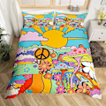 Pikkukuva 3 / 5: Boho Sieni King Queen Pussilakanasetti Hippie Sateenkaari Vuodevaatesetti Groovy Kukka Peittopäällinen Sarjakuva Tähti Polyesteri Peittopäällinen