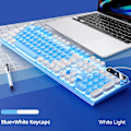 Miniatyrbild 1 av 5: Retro Punk Rund Keycap Gaming Tangentbord Trådbundet RGB Bakgrundsbelyst Tangentbord USB Bakgrundsbelyst 104 Tangenter Tangentbord blue white