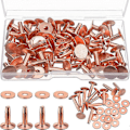 Miniatyrbild 1 av 5: 50 Set Kopparnitar och Brickor, Kopparnitar för Läder för Bälten Plånböcker Halsband Läder DIY Cr