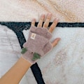 Miniatyrbilde 3 av 4: Dame Flip Plysj Hansker Fuskepels Halv Finger Hansker Fingerløse Hansker Votter Utendørs Håndbeskyttelse For Barn Jenter (beige)