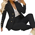 Miniatyrbild 1 av 2: 1 Set Blazer Byxor Tvådelad Formell Affärsdräkt Höst Vinter Öppen Söm Ankelknytna Kavaj Elastiska Midjebyxor För Arbete Black XXL