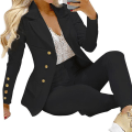Miniatyrbilde 1 av 2: 1 Sett Blazer Bukser Todelt Formell Business Dress Høst Vinter Åpen Søm Ankelknytt Blazer Elastisk Liv Bukser For Arbeid Black XL